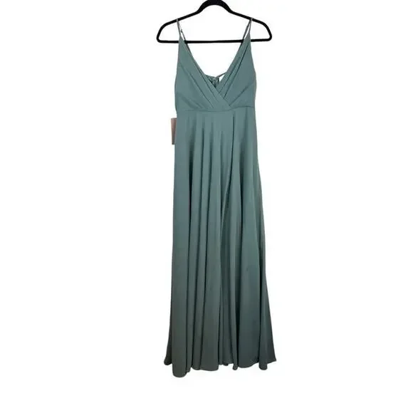 NWT BHLDN Eva Chiffon Bridesmaid Maxi Dress Formal Wedding Guest Moss Green S - Picture 2 of 11